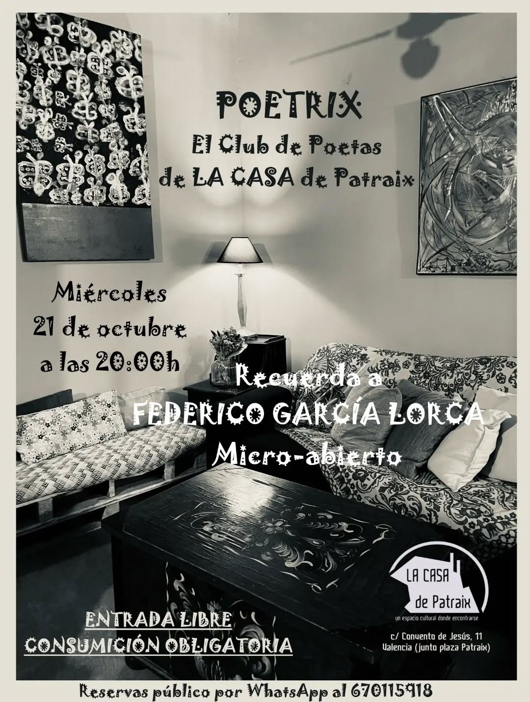 POETRIX, club de poetas dedicado a Federico García Lorca en La Casa de Patraix