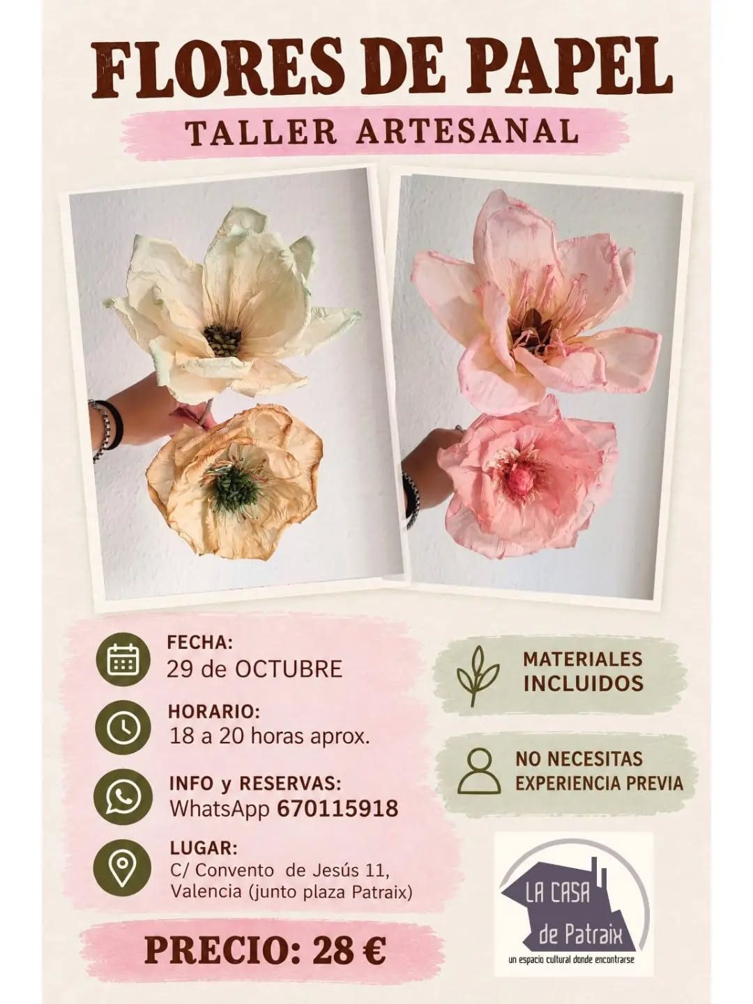 Taller artesanal de flores de papel en La Casa de Patraix