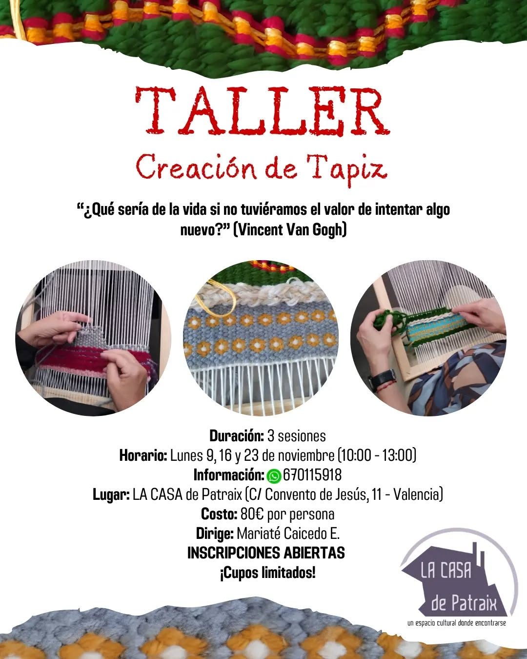 Taller de creación de tapiz en telar en La Casa de Patraix